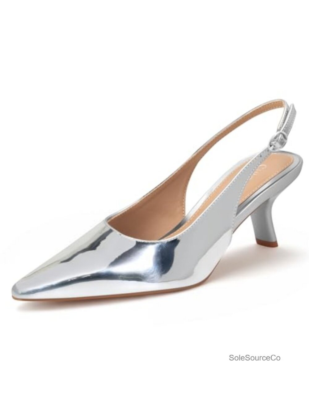 Women's Slingback Pumps Pointed Toe Faux Leather Low Kitten Heel Dress Shoes